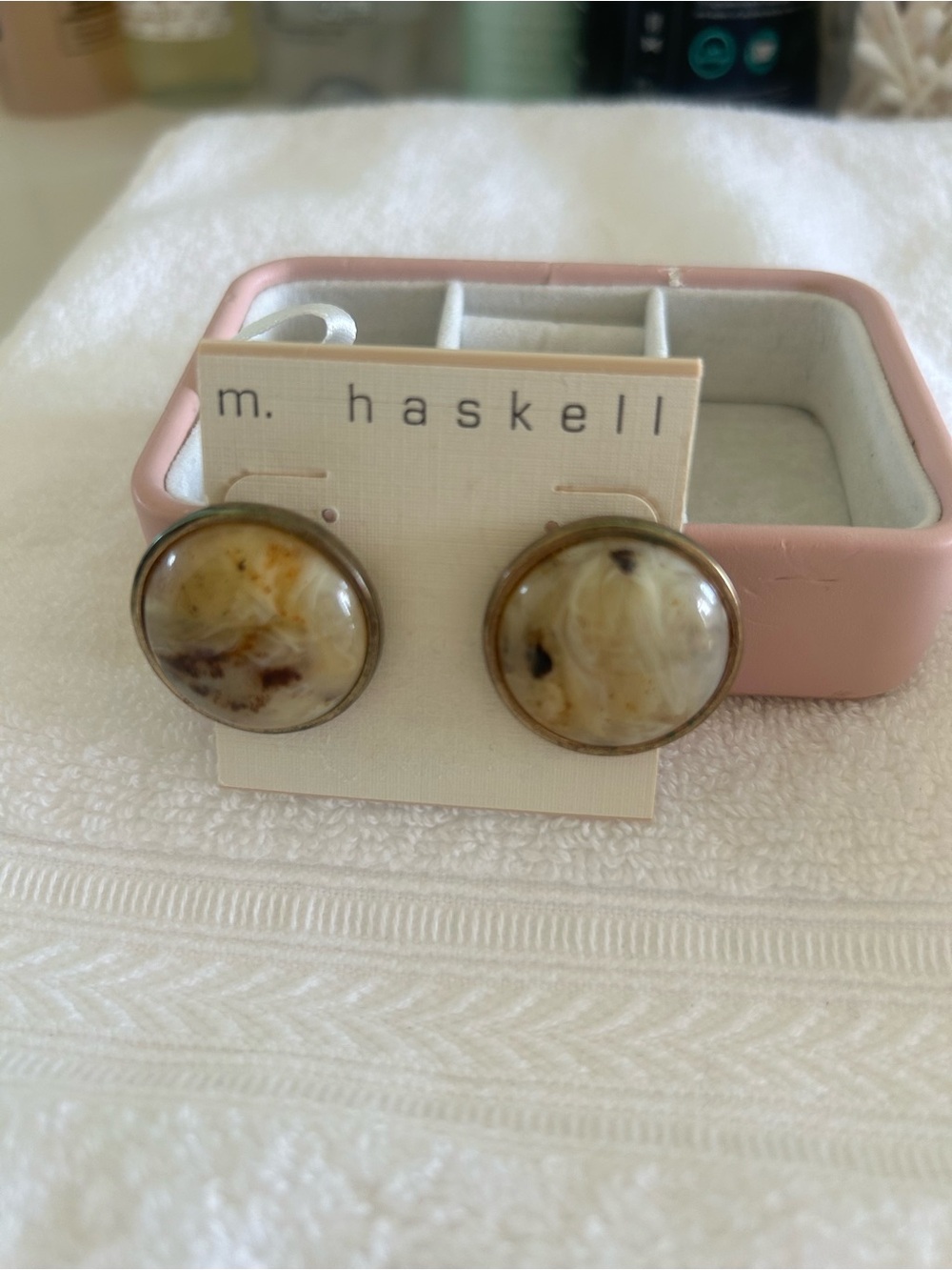 m. haskell Cream Marbled Round Stud Earrings